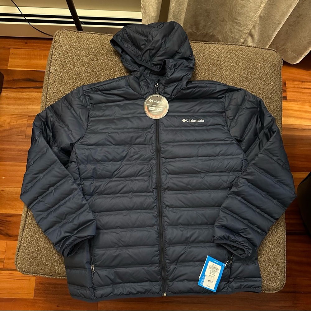 NWT Men's Columbia Lake 22 hooded down jacket navy blue
